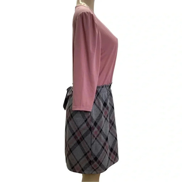 Adrienne Vittadini Size Large Mauve & Checkered Dress/Waist Tie New With Tags - Picture 2 of 8